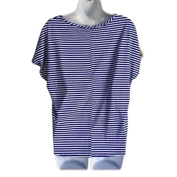 Absolutely Famous Short Sleeve Blue White Top with Front Tie Women's Medium - Picture 7 of 7